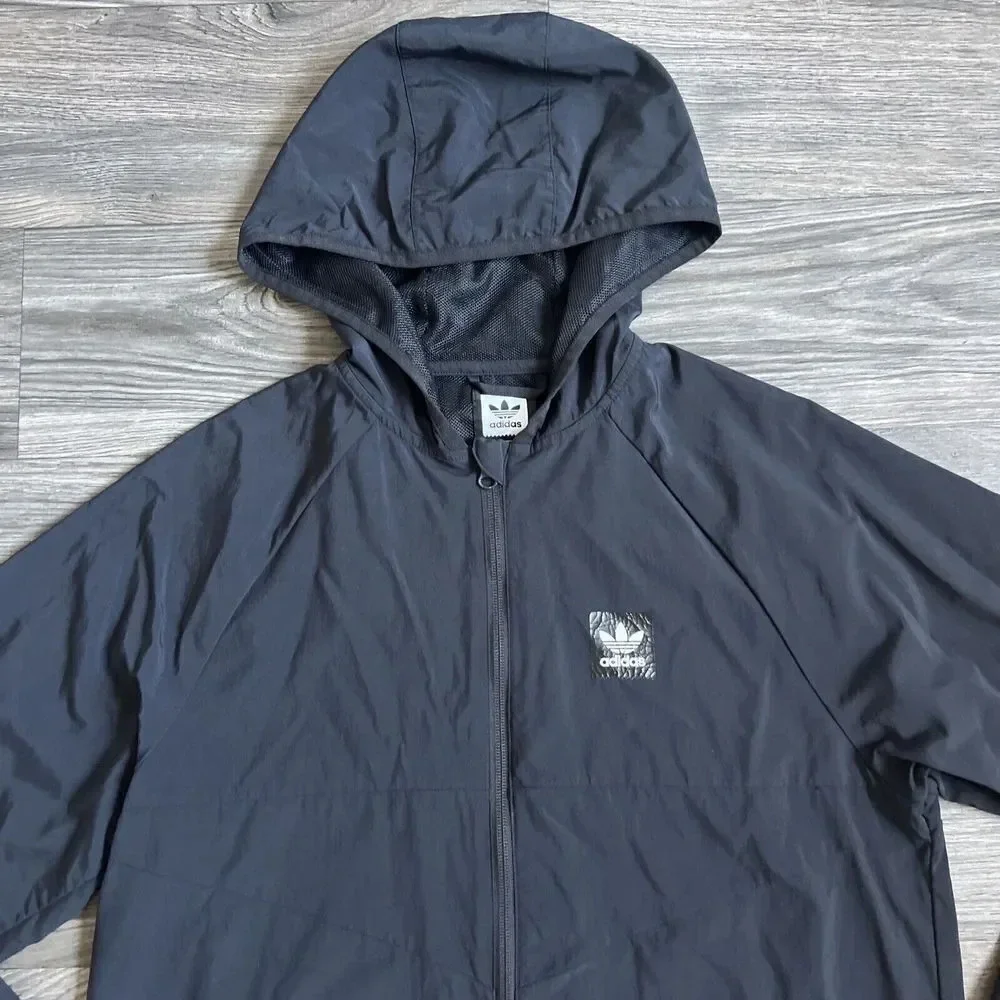 Adidas Dekum Packable Hooded Windbreaker Jacket Black‎ Size Small